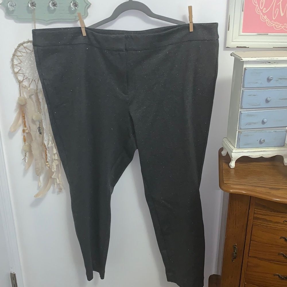 LOFT Plus Pants 26 Womens Black Shimmer Sparkle Stretch Ankle Dress Trousers